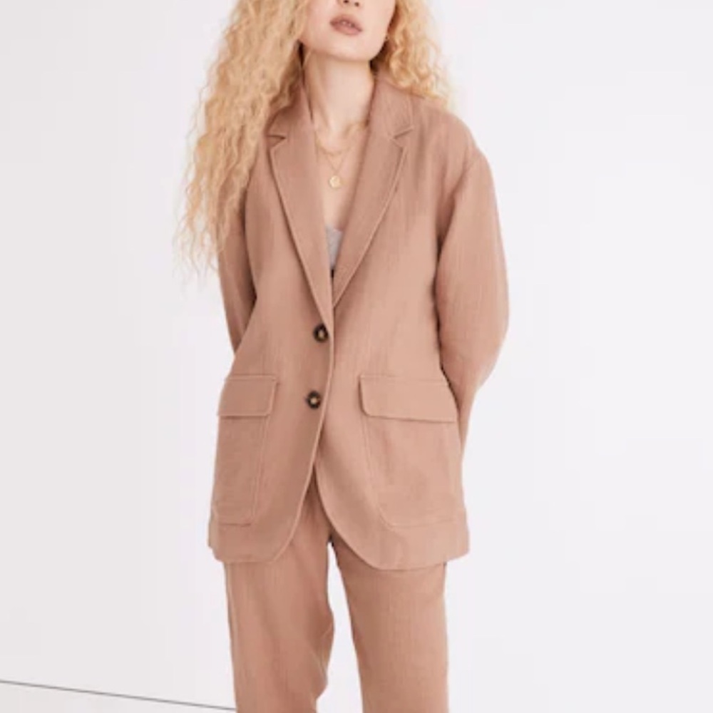 Madewell Cotton Linen Relaxed Larsen Blazer Size Small Tan Khaki Oversized